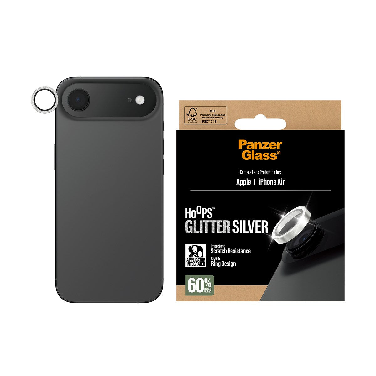 PanzerGlass® Hoops® Glitter Silber Kameraschutz iPhone Air